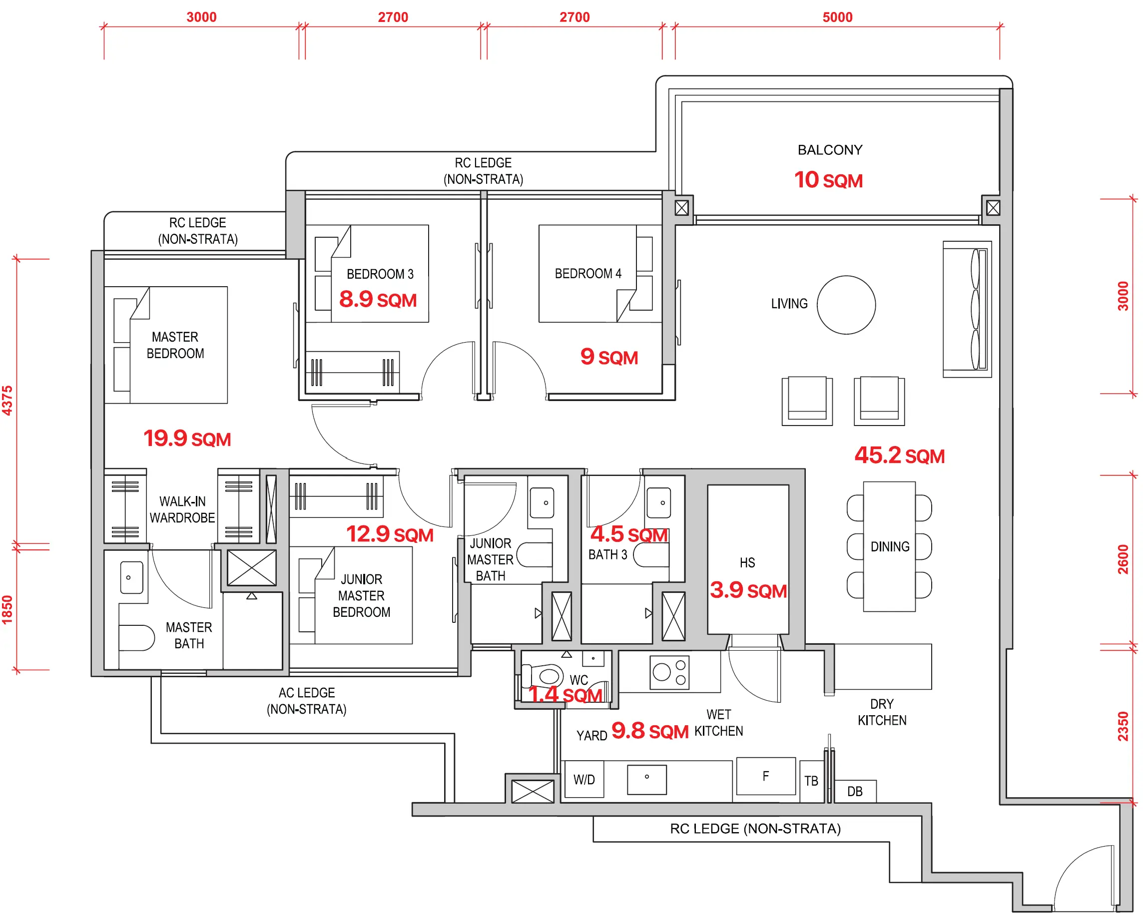 Lentor Gardens Residences 4-Bedroom show unit floor plan — Type 4BR P2, 1,346 sqft
